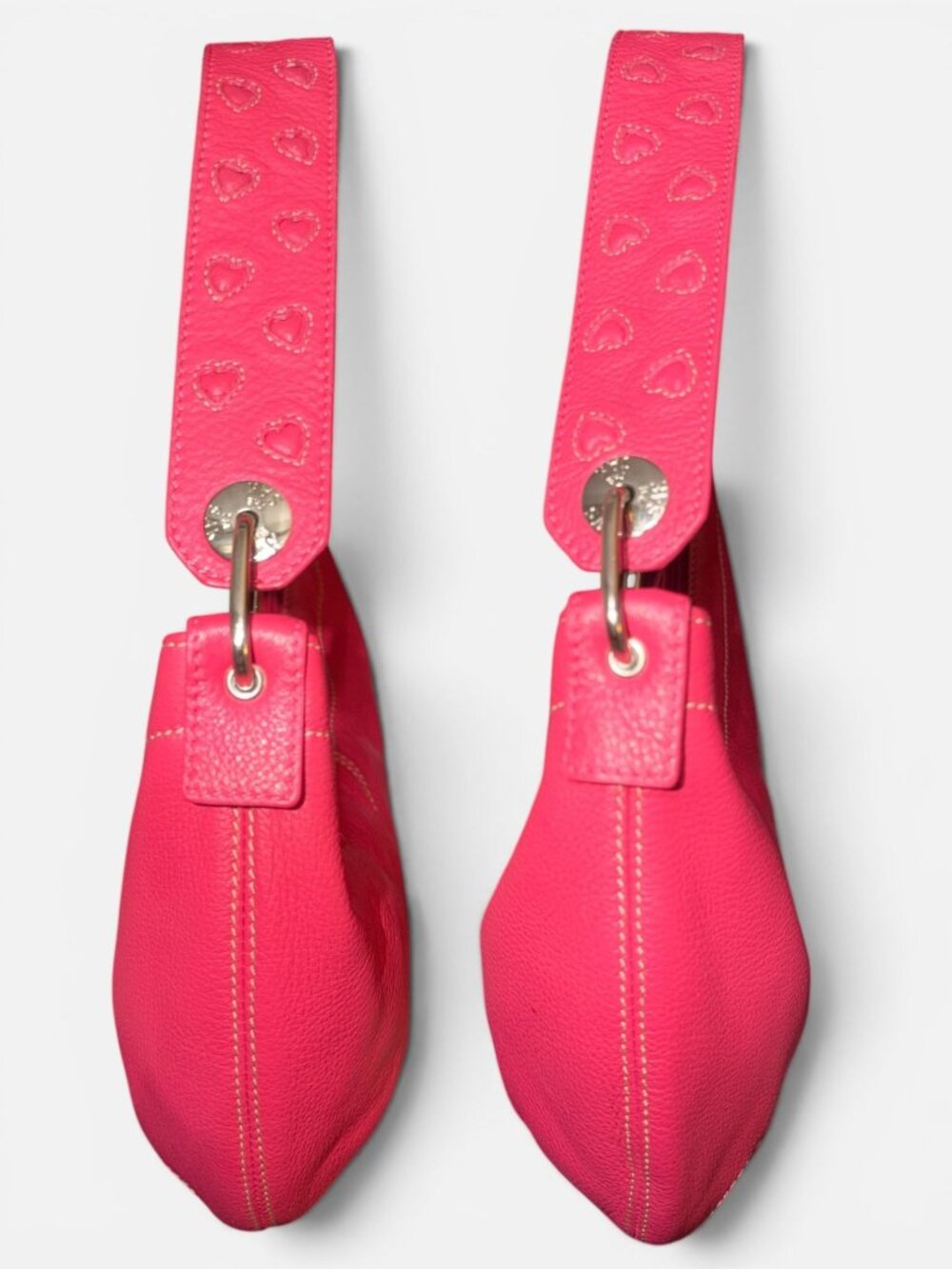 The Sak Small Hobo Pink Pebbled Leather Shoulder Bag Heart Strap Contrast Stitch - Picture 6 of 9